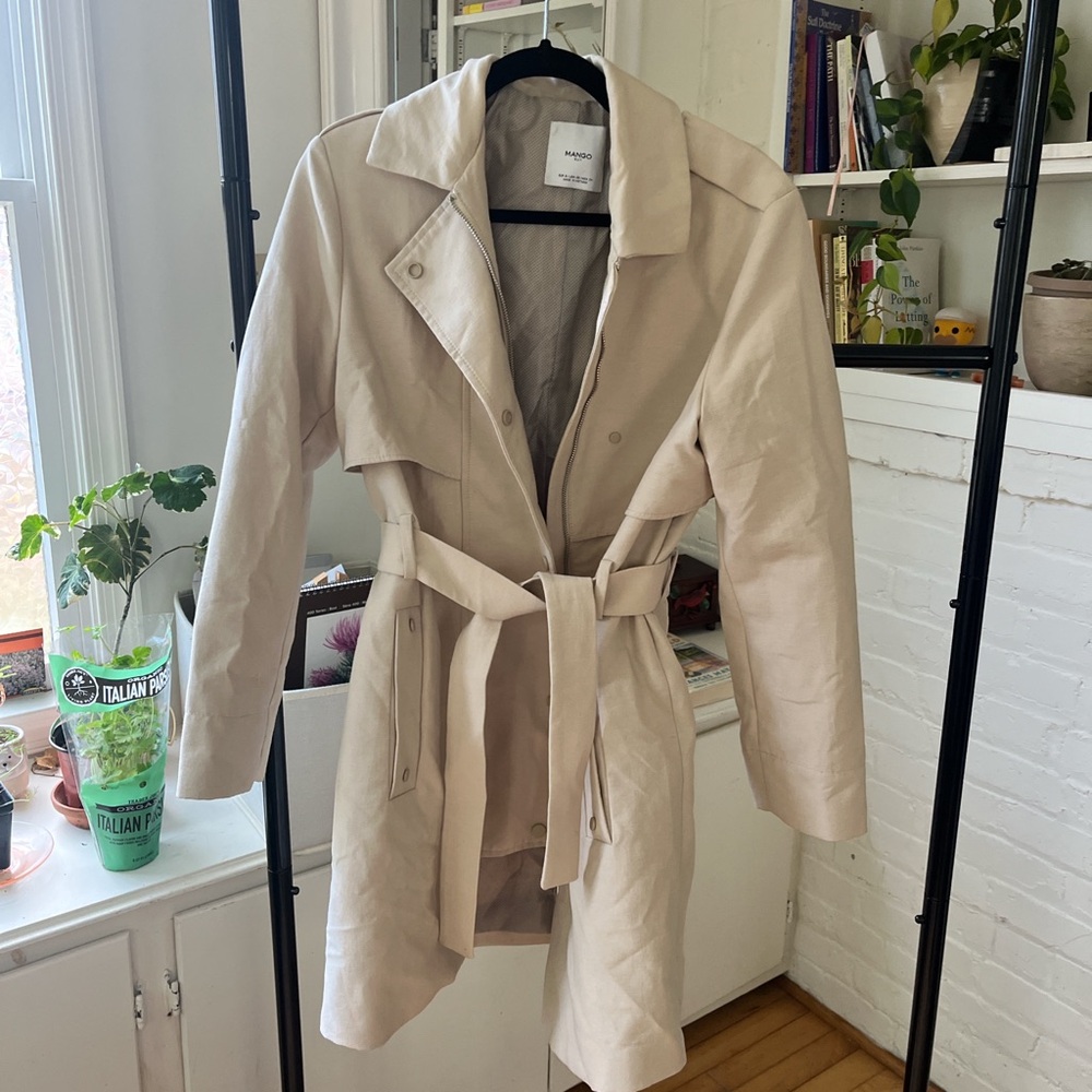 Mango Tan Trench Coat Oversized Cotton Blend
